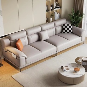 Meubles de maison de style italien, canapé droit en cuir haut de gamme quatre places, ensemble de canapés sectionnels rembourrés pour salon - Product Image 3