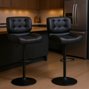 Set Of 2 Black Bar <b>Stools</b> <b>Adjustable</b> Height Metal Frame Modern Design Home Bar Furniture - Product Image 2