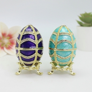 SHINNYGIFTS Vintage rayé oeuf de pâques articulé émaillé bibelot boîte moderne ovale Fabergé oeuf peint à la main Figurine de collection - Product Image 4