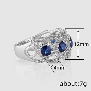 Blue <b>Crystal</b> Openwork <b>Ring</b> for Women Elegant Minimalist Daily Wear Fashion Accessories - Product Image 4