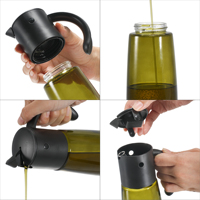 Distributeur d'huile d'olive en verre ambré LFGB, ouverture et fermeture par gravité, capacité de 300 ml, bouteille d'huile de cuisson avec bec verseur