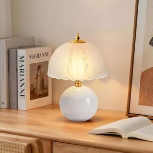 Cream Ceramic <b>Minimalist</b> Simple <b>Table</b> Bedroom <b>Bedside</b> Study Use Luxury High-End Creative Atmosphere Bedroom LED Light - Product Image 3