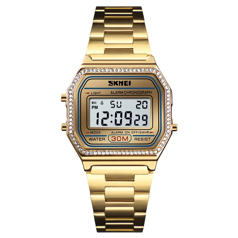 luxury ladies relojes stainless steel strap wrist watch 30m waterproof digital watch Skmei 1474