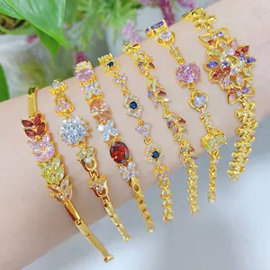 Pulsera de plata de primera ley para mujer, brazalete, oro de 24 quilates, Circonia cúbica, zirconia, circonita, zirconita, circón, arco iris