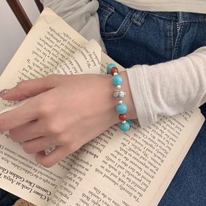 Natural Turquoise Beaded <b>Bracelet</b> S925 Sterling Silver Women's Wealth Charm Chinese Style Jewelry Gift - Product Image 4