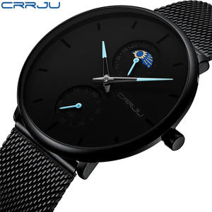 Montre pour homme CRRJU 42 mm avec logo personnalisé, étanche, minimaliste, bracelet en acier maillé, multifonction, quartz, pour le sport et le bureau - Product Image 1