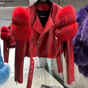 Giacca di pelle 2025 autunno giacca in vera pelle di montone con pelliccia di volpe per donna giacca di pelle gialla - Product Image 3