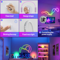 Bande lumineuse LED néon RGB 24V 5M étanche IP66 84 LED/m, intensité variable, contrôle par application et télécommande pour murs de pièces, cafés, voitures
