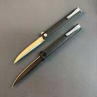 Couteau de collection EDC pliant ultra-mince à lame longue 7097, manche noir texturé, clip de poche en métal, lame à bouton-poussoir