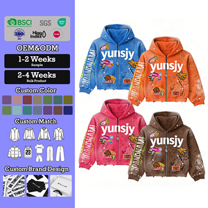 Sudaderas YSJY Streetwear Personalizadas con Efecto Desgastado y Lavado Ácido, Sin Cordones, 100% Algodón, Holgadas, con Parches Bordados, para Hombre - Product Image 1