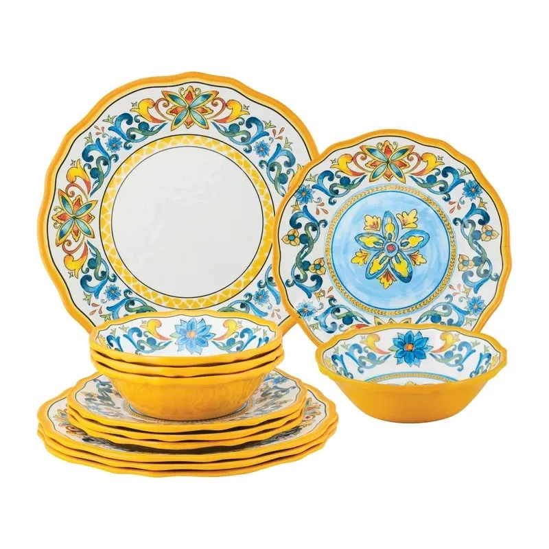 Factory Customized Luxury Melamine Dinnerware Sets Gold Tableware Round Serving Plates 11 inch Bowl for Hotel Wedding Party