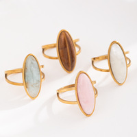 Nouvelle bague ouverte vintage ovale géométrique en acier inoxydable, non décolorante, ajustable, avec pierres naturelles, bijoux de vacances pour cadeaux