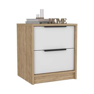 Mesita de noche/gabinete de madera maciza moderna DB, acabado blanco/Pino, dos cajones con manija de metal para uso en apartamentos - Product Image 5