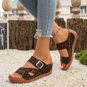 Nouvelles sandales compensées décontractées pour femme, à semelle souple, ouvertes, antidérapantes, pour l'extérieur, printemps-été-automne - Product Image 4