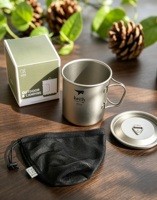 Mug en titane pur KEITH Ti3204 à paroi simple, 450 ml, avec poignée pliable, tasse à café avec couvercle, mug à eau en titane portable pour le camping en plein air