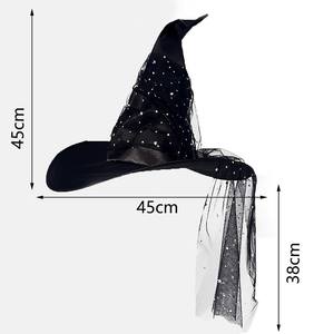 Decoraciones de Halloween, Disfraz Infantil para Fiesta, Sombrero de Bruja Negro con Volantes de Malla, Disfraz de <span class=keywords><strong>Mago</strong></span>, Bruja, <span class=keywords><strong>Mago</strong></span>, para Interiores - Product Image 5