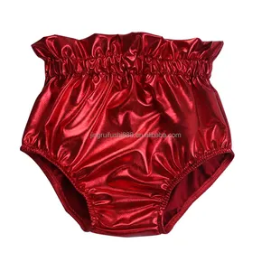 Mode Kids Mädchen Shorts Bloomers Rot Kunstleder Rüschen Taille Mädchen Bummies Shorts