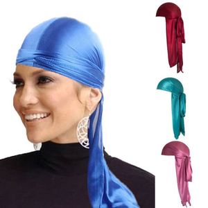 Durag de Satén Sedoso Unisex para Adultos al por Mayor, Cola Extra Larga para Ondas, Logotipo Personalizado, Bordado 3D, Turbante de Diseño para Exteriores - Product Image 1