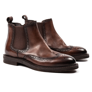 <strong>Brogue</strong> Style Premium Comfortable Handmade Durable Slip-On Genuine Leather Chelsea <strong>Boots</strong> for <strong>Men</strong> Party Daily Life - Product Image 3