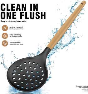 Juego de 12 utensilios de cocina de silicona ecológicos de alta calidad con mango de madera, multifuncionales, incluye cuchara para servir alimentos - Product Image 2