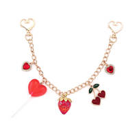 Breloque de sac Kawaii Fraise Cerise Cœur, Chaîne Plaqué Or, Fermoir à Ressort Cœur, Pendentif Porte-clés Décoratif pour Sac à Dos Femme