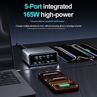 [AI-Display 165W Desktop Charging Station] Pengisi Daya Multi-Port USB-C/USB-A Pengisian Cepat GaN Bahan ABS untuk Penggunaan Lintas Negara