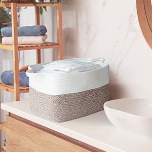 Panier tissé rectangulaire KUYUE, panier <span class=keywords><strong>de</strong></span> <span class=keywords><strong>rangement</strong></span> en corde pour serviettes et couvertures <span class=keywords><strong>de</strong></span> <span class=keywords><strong>salle</strong></span> <span class=keywords><strong>de</strong></span> <span class=keywords><strong>bain</strong></span>, panier <span class=keywords><strong>de</strong></span> <span class=keywords><strong>rangement</strong></span> <span class=keywords><strong>de</strong></span> bureau en coton pliable, sac OPP - Product Image 4