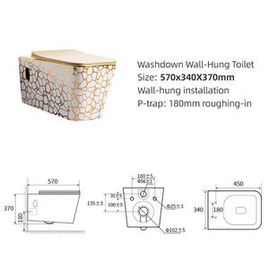 <span class=keywords><strong>WC</strong></span> rectangulaire en céramique de couleur or, design élégant, sanitaire doré, siphon en P, suspendu au mur, avec couvercle de siège à fermeture douce - Product Image 5
