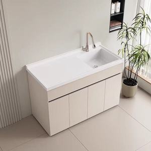 Modular Aluminum <b>Laundry</b> <b>Cabinet</b> Set With Integrated Washing Machine & Basin for Balcony 120*63 Aluminum Frame and Light - Product Image 3