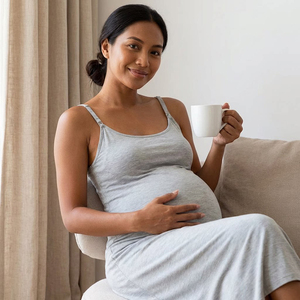 1727 <strong>Maternity</strong> Slip <strong>Dress</strong> <strong>for</strong> Summer Suspender Skirt Mid-length Crew Neck Anti-bacteria Plus Size Nursing <strong>Dress</strong> with Breast Pads - Product Image 2