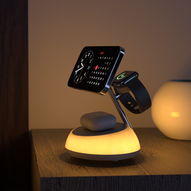 Technology Products 2025 Multifunction Magnetic Qi2 3 in 1 Wireless Charger with Night Lamp