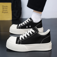 Baskets décontractées en toile à lacets noires à semelle épaisse pour hommes, grandes tailles 39-46