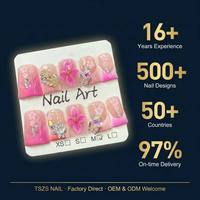 TSZS Ongles Courts Style Y2K en Faux Acrylique Fait Main Gel Press-On Décorés de Fleurs 3D et Strass Réutilisables