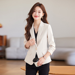 Women's Red Blazer Slim Fit Professional Casual Spring Autumn Solid Color Polyester Anti-Wrinkle Suit Top - Product Image 2