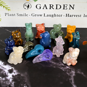 Vente en gros de sculptures d'animaux en pierres précieuses naturelles, pierres de guérison en cristal, mini chat sculpté de 30 mm pour la décoration - Product Image 2