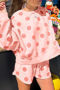Conjunto de Ropa de Mujer al por Mayor Dear-Lover, Fabricante de Ropa de Moda, Estampado de Lunares, Hombros Caídos, Sudadera con Cordón y Pantalones Cortos - Product Image 2