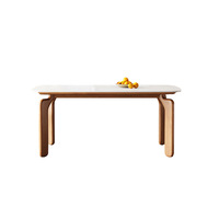 Table à manger rectangulaire multifonctionnelle 4 places en acier au carbone avec plateau en pierre style nordique moderne et pieds en forme d'éléphant pour petit appartement