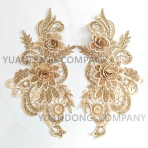 Usine vendre directement 3d Fleur Strass Paillettes Dentelle Applique Diamant dentelle Applique Pour robe de mariée - Product Image 2