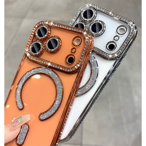 Coque de téléphone magnétique en diamant électroplaqué en gros pour iPhone 17 Pro Max, coque de téléphone anti-usure pour iPhone 18 Pro Max 17 16 15 - Product Image 3