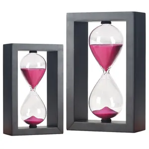 Creative Handcraft 15 30 60 Minute Hourglass Sand Clock Black Wooden Frame Rectangle Purple Sand Glass Hourglass Sand Timer