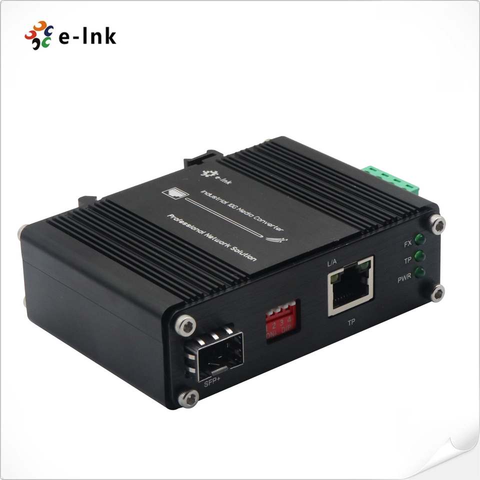 Industrial Multi-Gig to 10G SFP+ Media Converter 2.5G/5G/10G BASE-T RJ45 to 10GbE Fiber | with 802.3at PoE+ PD & DIN-Rail Mount