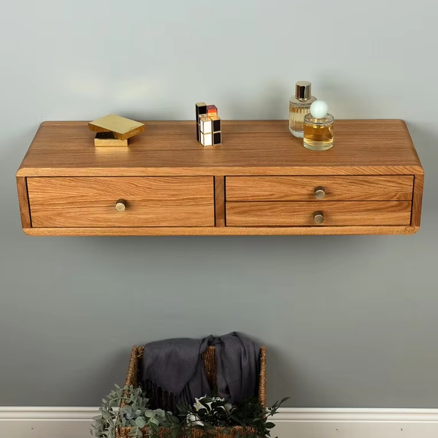 Floating Vanity Table with Three Drawers in Solid Oak