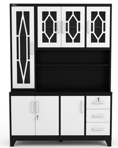 Mueble <span class=keywords><strong>de</strong></span> Cocina Metálico Independiente, Impermeable, Organizador <span class=keywords><strong>de</strong></span> Platos <span class=keywords><strong>para</strong></span> Cocina y Sala <span class=keywords><strong>de</strong></span> Estar, Estante <span class=keywords><strong>de</strong></span> Almacenamiento con <span class=keywords><strong>Puertas</strong></span> <span class=keywords><strong>de</strong></span> Vidrio - Product Image 2