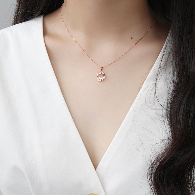 Huitan Women's Cute 925 Silver Filled Cubic Zirconia Necklace Pendant - Rose Gold, Round Charm