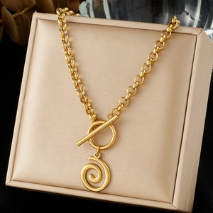 Gold Plated Stainless Steel Spiral Pendant OT Buckle Chain Necklace Geometric Design Daily Wear - Product Image 1