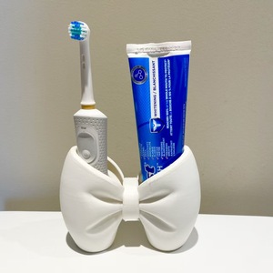 Support de brosses à dents en forme de nœud, organiseur de maquillage mignon, support de rasoir, impression 3D, double bac pour brosses à dents et dentifrice - Product Image 2