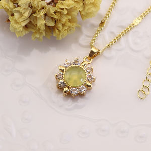 HY0016 Modische Jade eingelegte Zirkon Anhänger Edelstahl Halskette, grüner runder Anhänger Schmuck, exklusiver Schmuck für Damen - Product Image 6