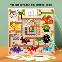 Laberinto de Dinosaurios Magnético para Niños con Bolígrafo de Control, Juego de Laberinto de Perlas Magnéticas, Juguete Educativo para Entrenamiento de Concentración