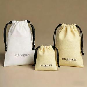 Pochette à cordon en toile de coton brodée personnalisée, sac cadeau réutilisable en tissu pour le rangement de bijoux et montres de luxe - Product Image 5