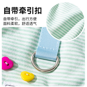 Lindo Chaleco para Perro con Diseño de Osito de Peluche, Rayas Verdes y Azules, Poliéster, Primavera Verano, Arnés para Mascotas - Product Image 4